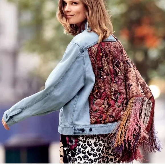 Free People Paisley Quilted Denim Jacket in Sky M/L